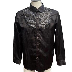 ZHE LIN Men Black Sequin‎ Fashion Shirt Medium Dance Theater Disco Party NEW